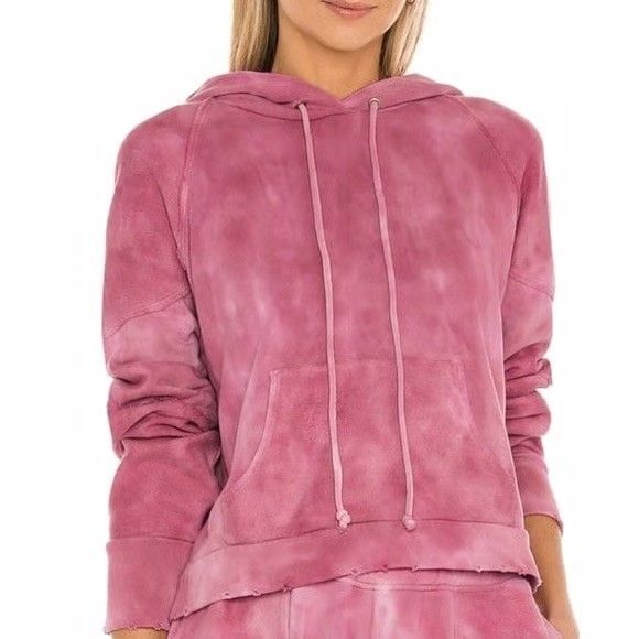 LoveShackFancy Pink Washed Hoodie Women’s Distressed Edge Cozy Lounge Pullover - Picture 1 of 16